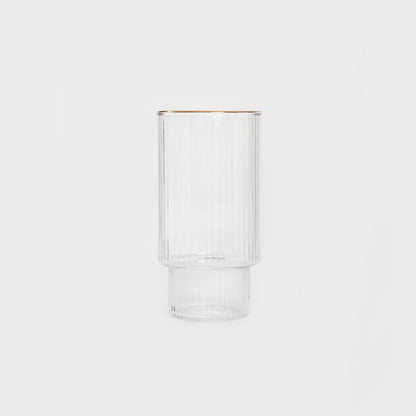 LYNN Stackable Ribbed Glass Mug with Gold Rim 0.4L