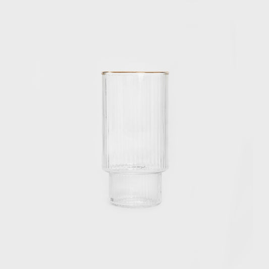 LYNN Stackable Ribbed Glass Mug with Gold Rim 0.4L