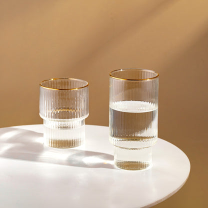 LYNN Stackable Ribbed Glass Mug with Gold Rim 0.4L