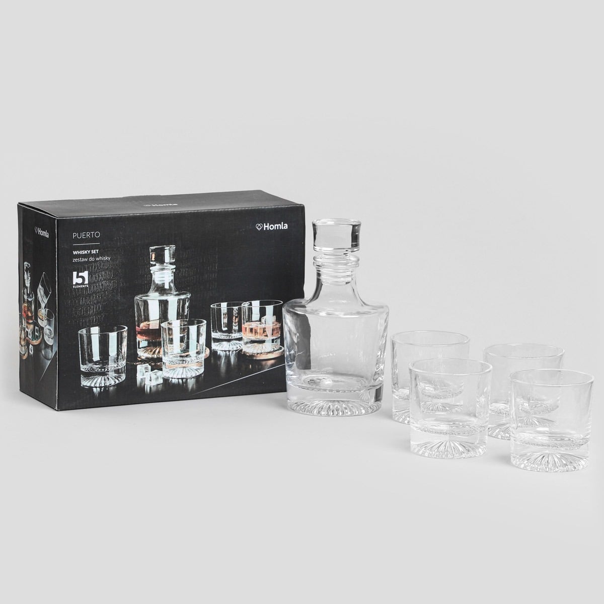 Set of PUERTO Whisky Set with Decanter and 4 Glasses - 750ml