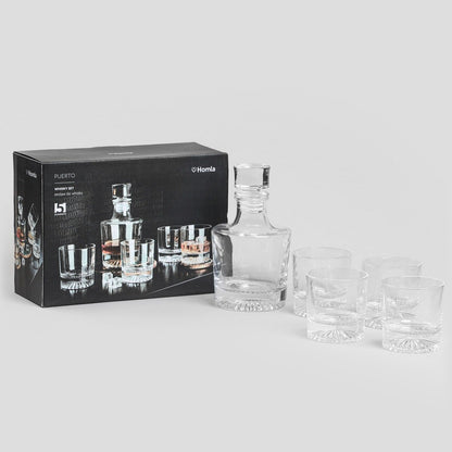 Set of PUERTO Whisky Set with Decanter and 4 Glasses - 750ml