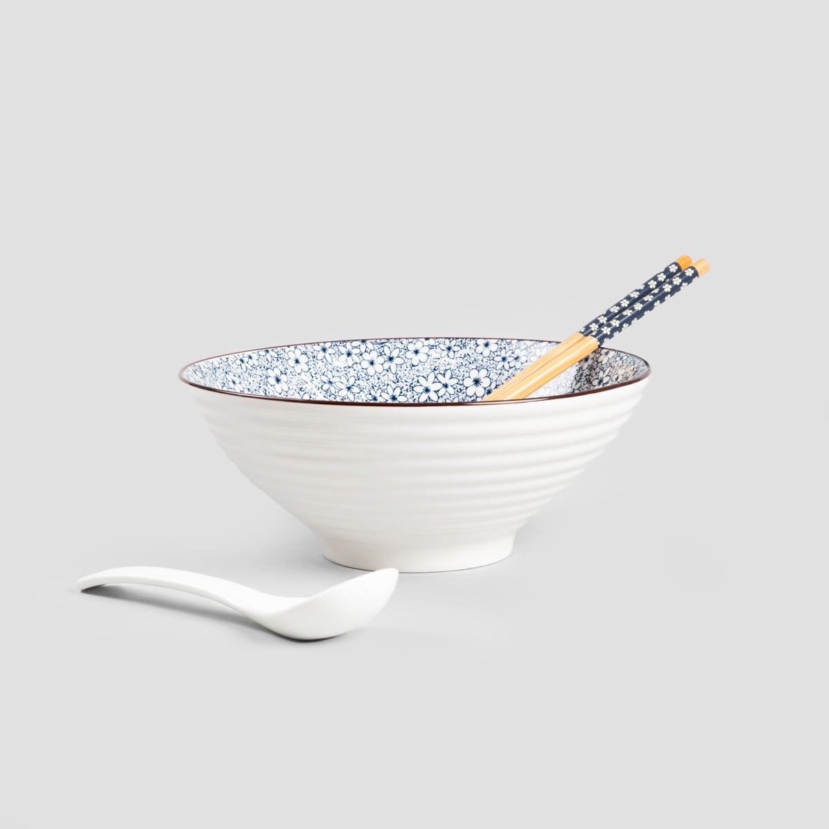 Ramen set SALADO Floral Ramen Bowl Set with Brown Rim - 21 cm