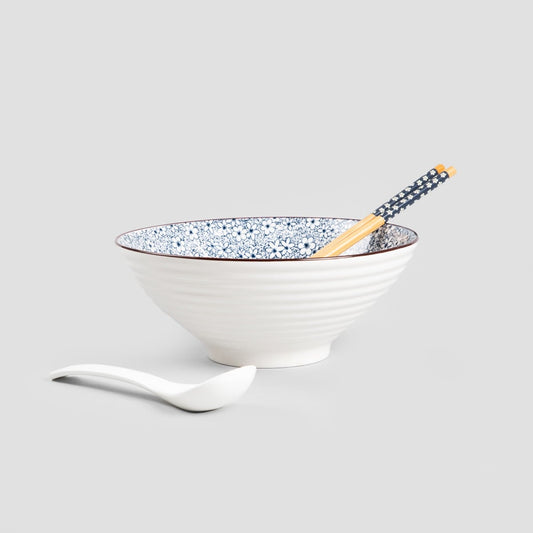 SALADO Floral Ramen Bowl Set with Brown Rim - 21 cm