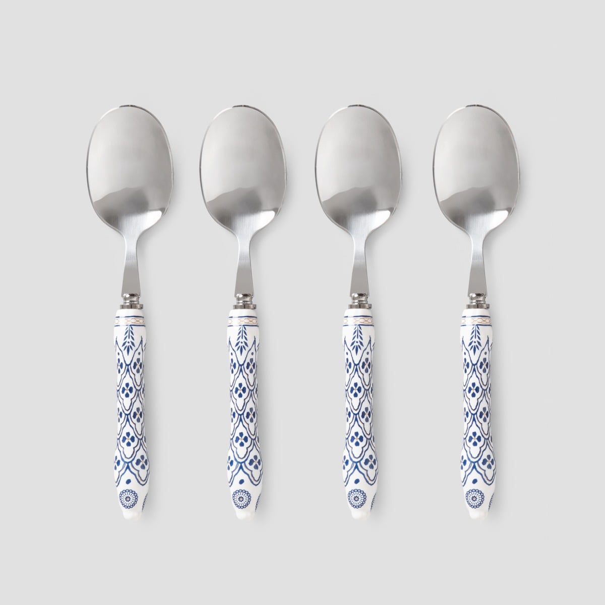 Set of tea spoons Set of 4 Modern Hamptons Tea Spoons Silver with Blue Pattern
