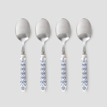 Set of tea spoons Set of 4 Modern Hamptons Tea Spoons Silver with Blue Pattern