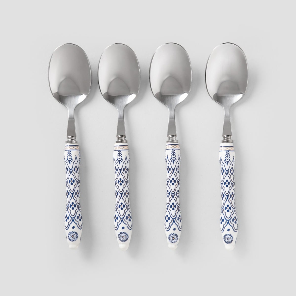 Set of spoons Set of 4 Modern Hamptons Spoons Silver with Blue Patterns
