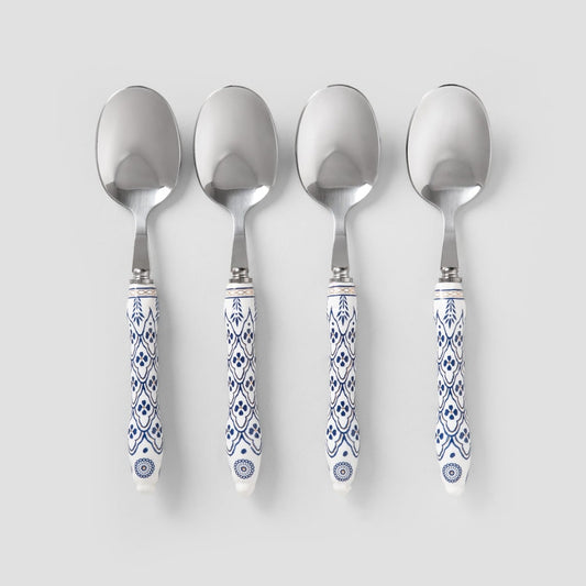 Set of spoons Set of 4 Modern Hamptons Spoons Silver with Blue Patterns