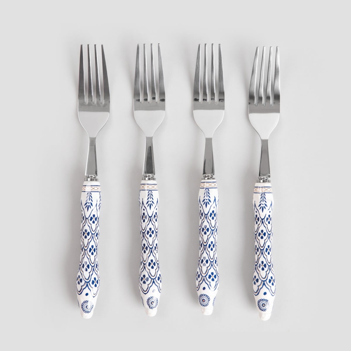 Set of forks Modern Hamptons Set of 4 Silver Forks with Blue Patterns