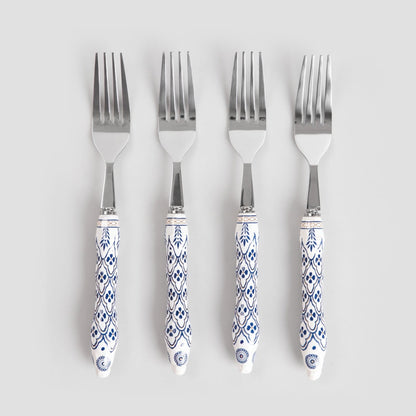 Set of forks Modern Hamptons Set of 4 Silver Forks with Blue Patterns