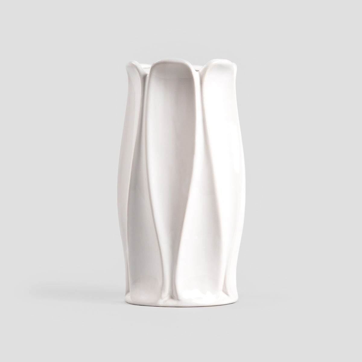 NOVO White Ceramic Vase with Geometric Pattern - 11.2x24.5 cm