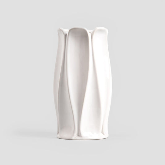 NOVO White Ceramic Vase with Geometric Pattern - 11.2x24.5 cm