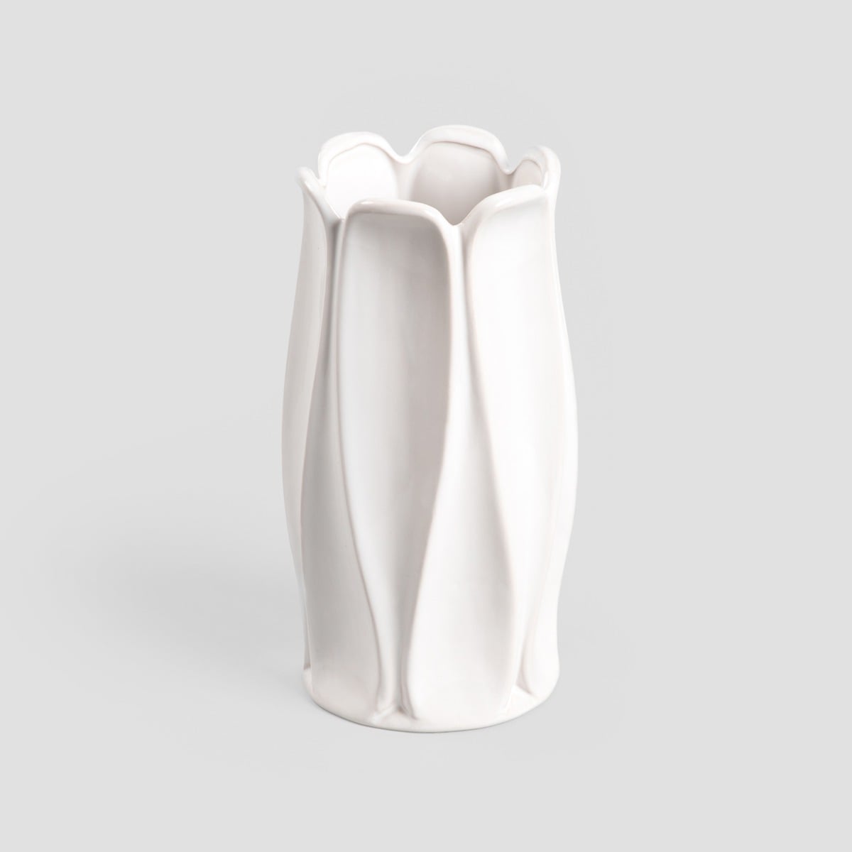 NOVO White Ceramic Vase with Geometric Pattern - 11.2x24.5 cm