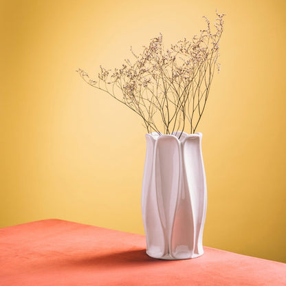 NOVO White Ceramic Vase with Geometric Pattern - 11.2x24.5 cm
