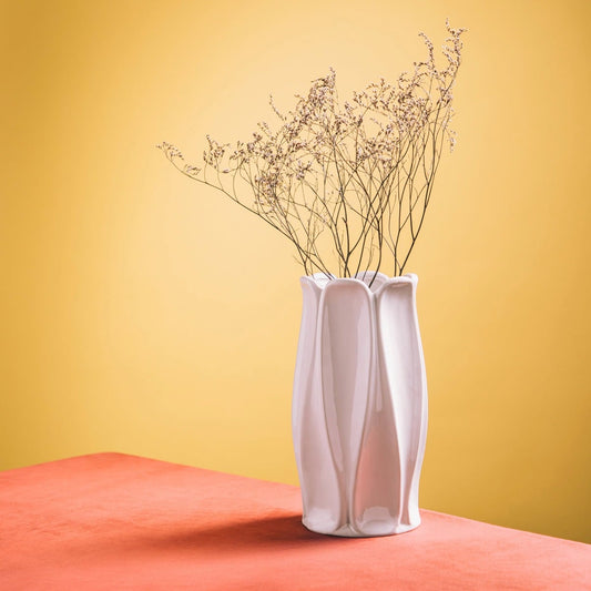 NOVO White Ceramic Vase with Geometric Pattern - 11.2x24.5 cm