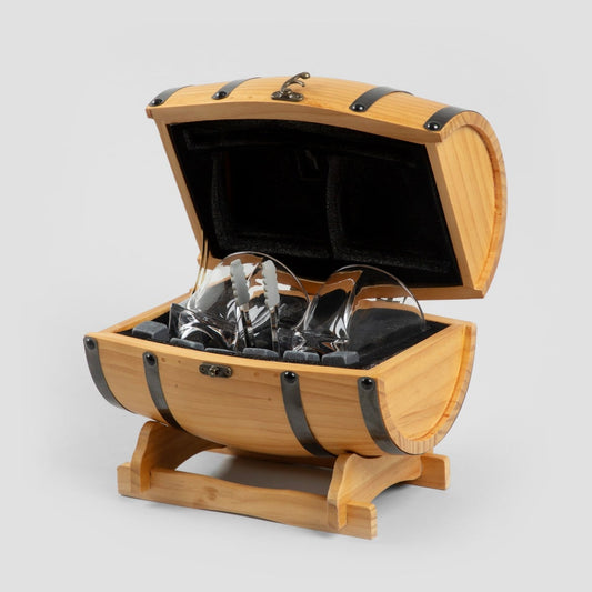 Gomera Whisky Barrel Set - 4 Piece Wooden Carafe and Glasses
