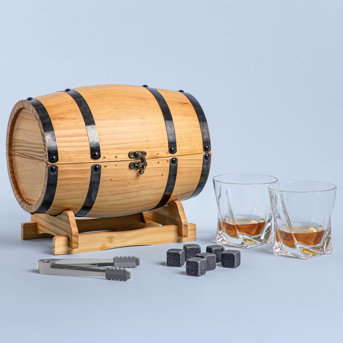 Gomera Whisky Barrel Set - 4 Piece Wooden Carafe and Glasses