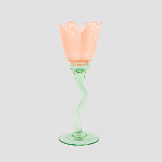 DALY Glass Flower Candle Holder - Pastel Pink, 23.5x8.5 cm