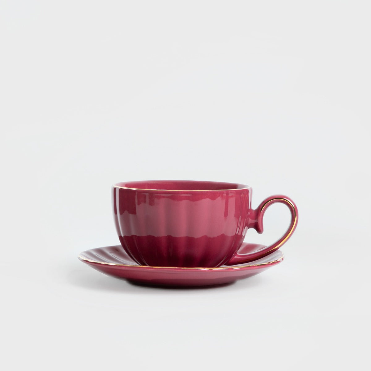 MINA Large Burgundy Ceramic Cup with Saucer 0.25L