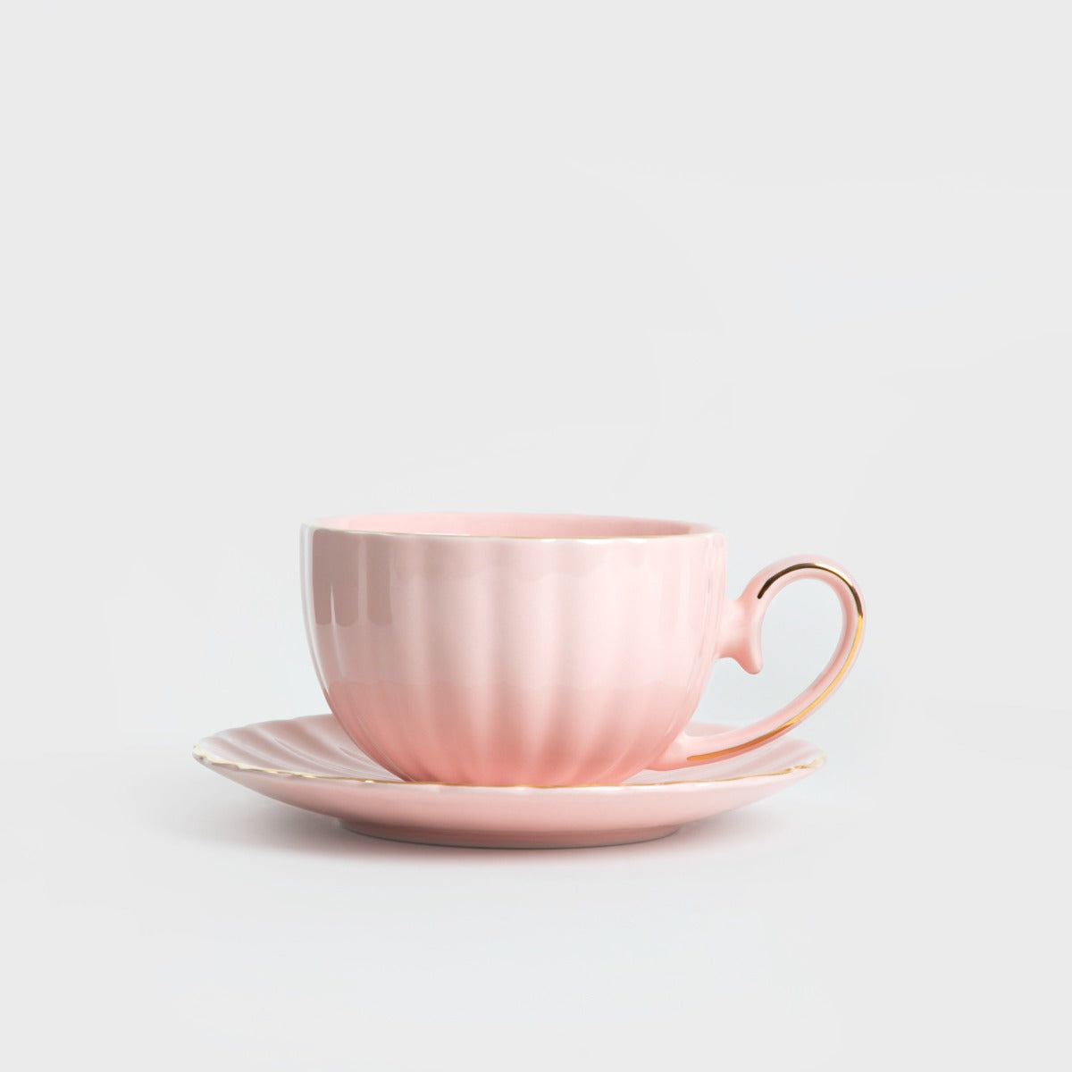 MINA Large Pink Ceramic Cup with Saucer 0.25L Porcelain