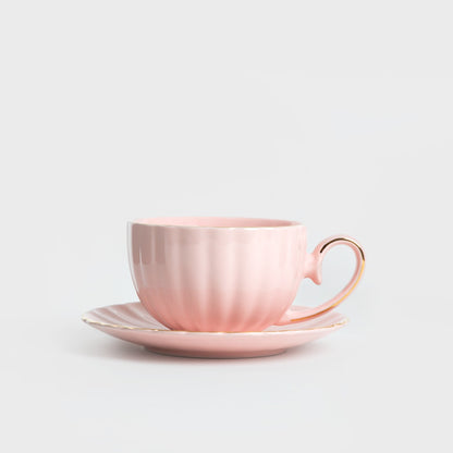 MINA Large Pink Ceramic Cup with Saucer 0.25L Porcelain