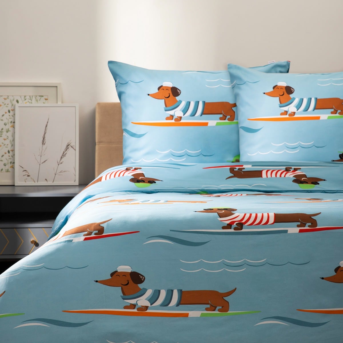 LONGO Microfibre Dachshund Bedding Set 140x200 cm with Pillowcase