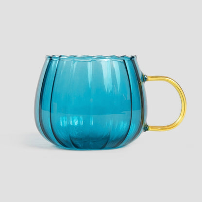 BEVANDA Blue Glass Mug 0.4L with Gold Handle