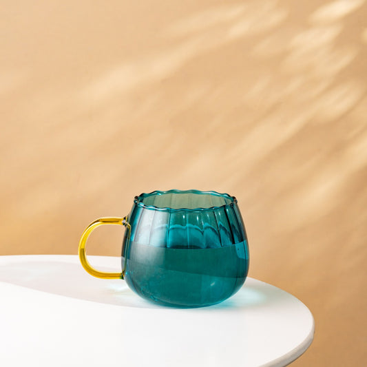 BEVANDA Blue Glass Mug 0.4L with Gold Handle
