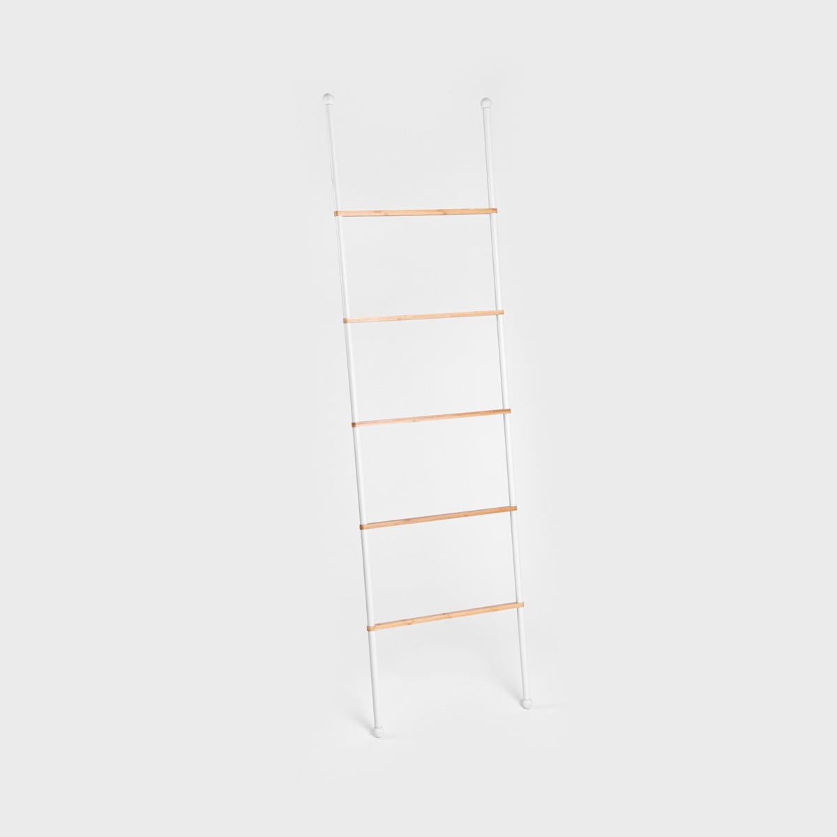 TARU White Towel Ladder with Wooden Rungs