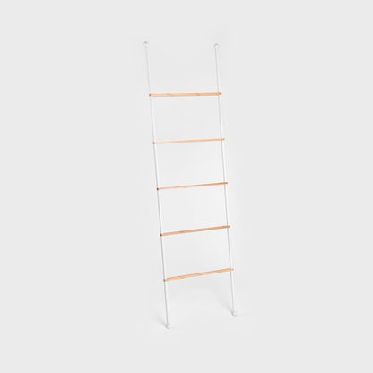 TARU White Towel Ladder with Wooden Rungs