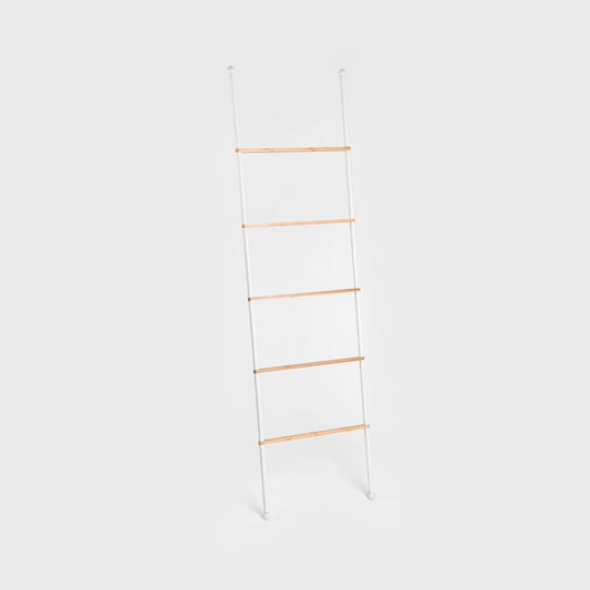 TARU White Towel Ladder with Wooden Rungs