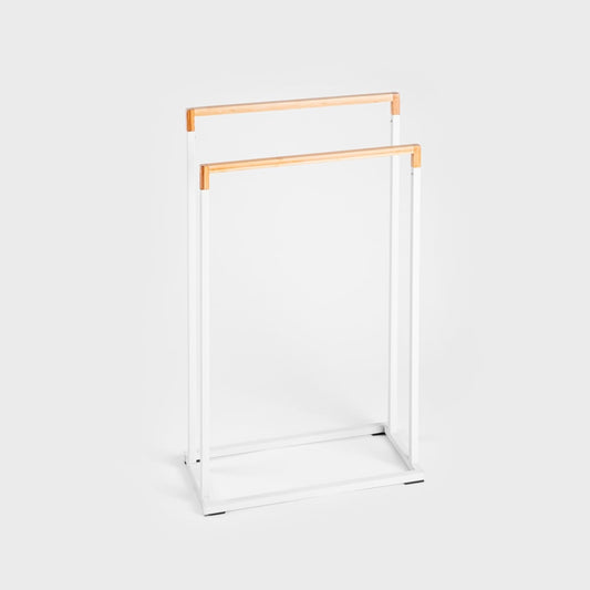 COPER White Towel Holder - Metal & Bamboo Bathroom Accessory