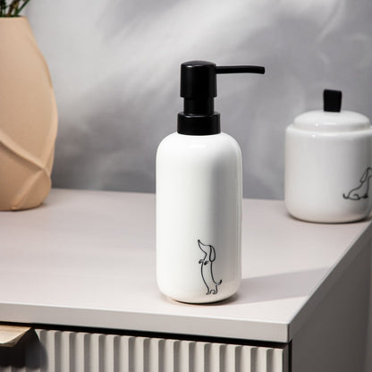 DORSEY White Dachshund Soap Dispenser - Ceramic Bathroom Accessory