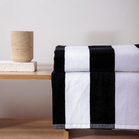 LAWENA Black and White Striped Towel 70x130 cm