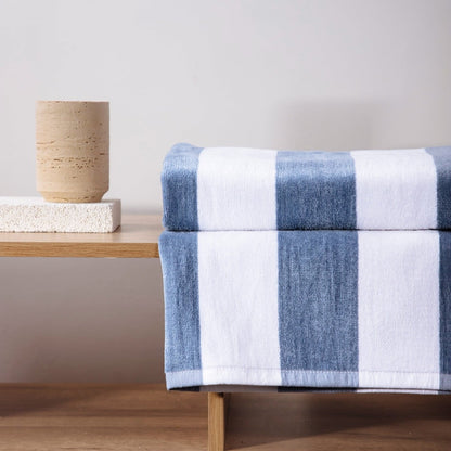 LAWENA White and Blue Striped Bath Towel 70x130 cm