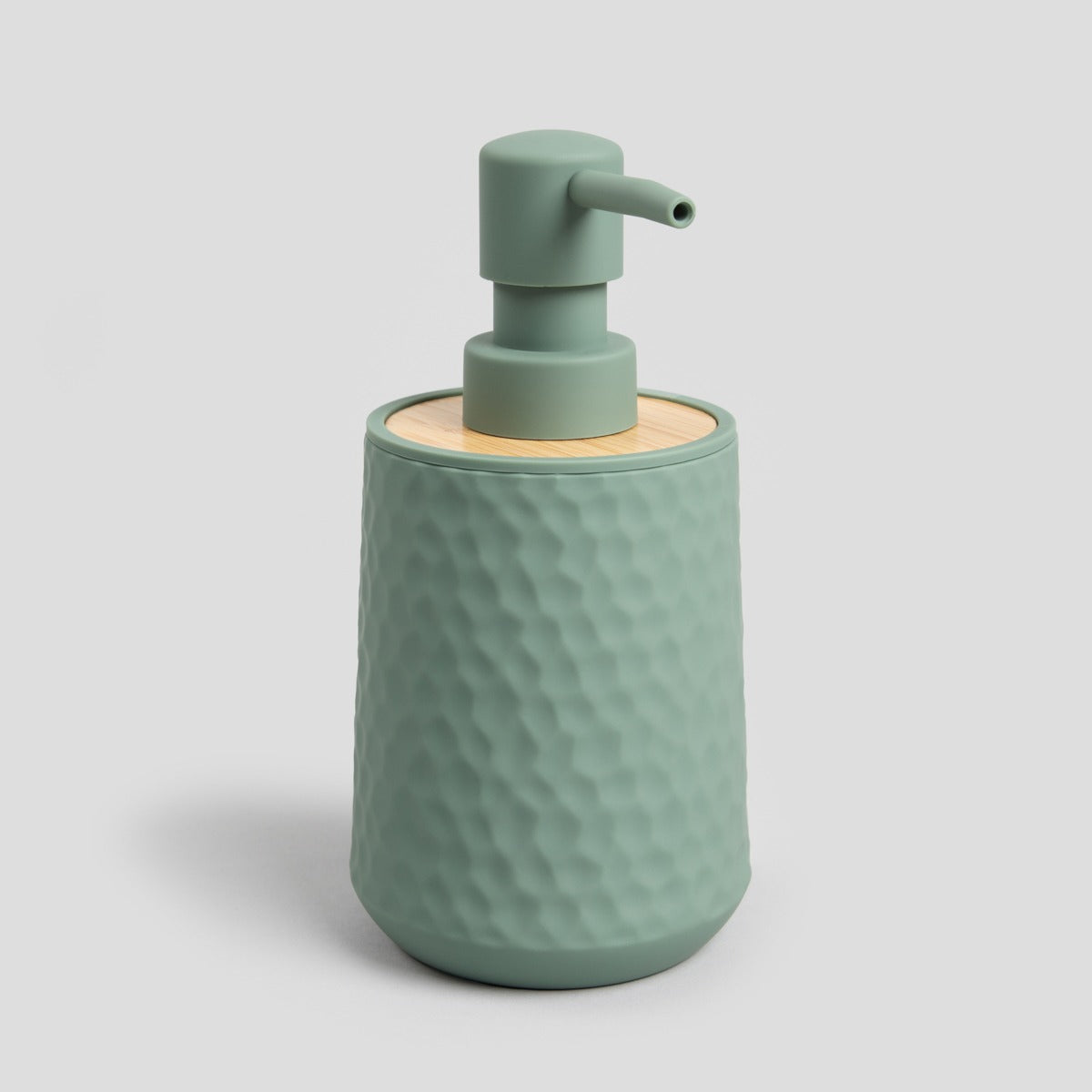 PAMUK Green Soap Dispenser with Natural Wood Texture