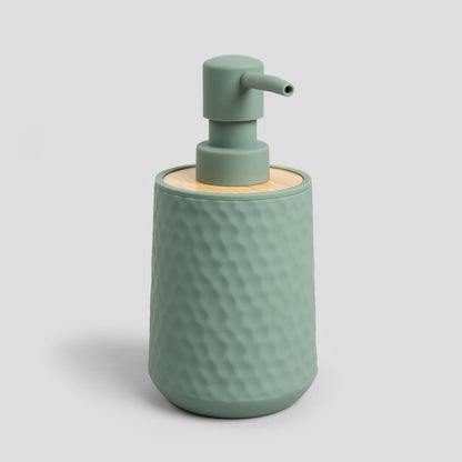 PAMUK Green Soap Dispenser with Natural Wood Texture