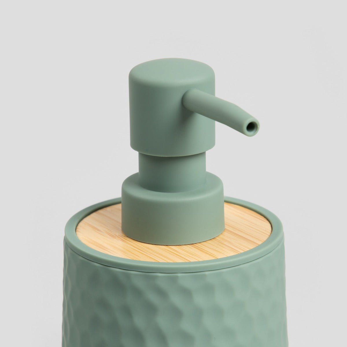PAMUK Green Soap Dispenser with Natural Wood Texture