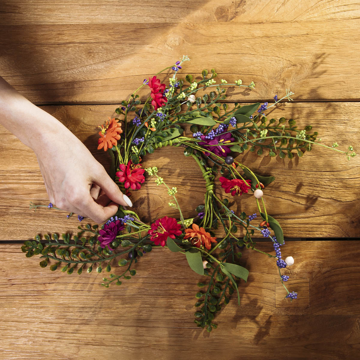MEADOW Artificial Flower Wreath with Coloured Flowers 63x22x22cm