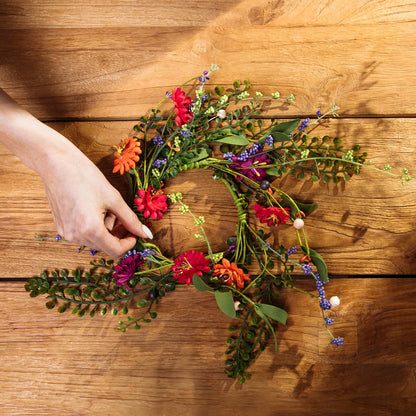 MEADOW Artificial Flower Wreath with Coloured Flowers 63x22x22cm