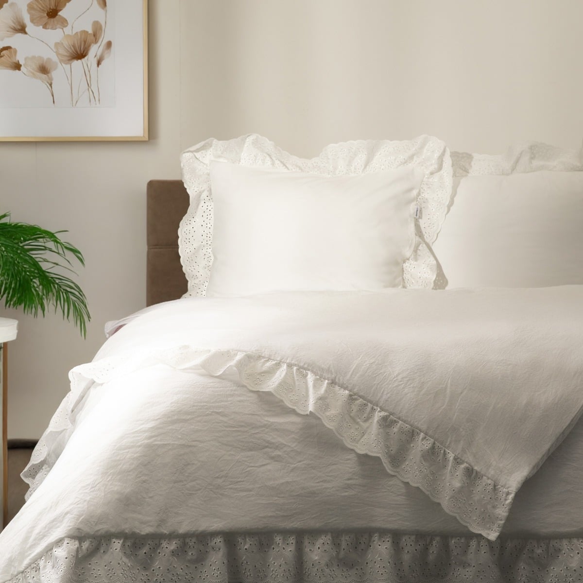 MORAIN Microfibre White Bedding Set with Lace 140x200 cm
