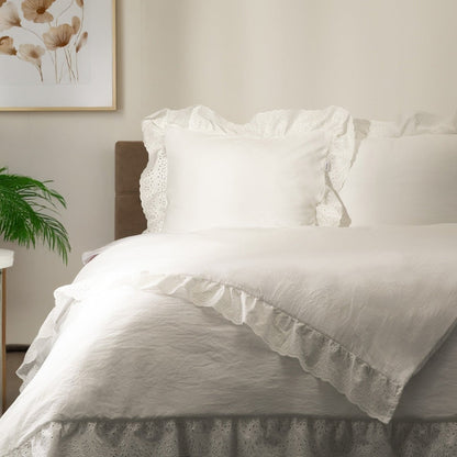 MORAIN Microfibre White Bedding Set with Lace 140x200 cm