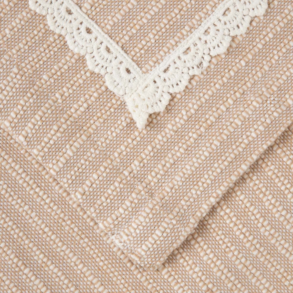 ANIZA Beige Table Runner with White Lace 40x160 cm