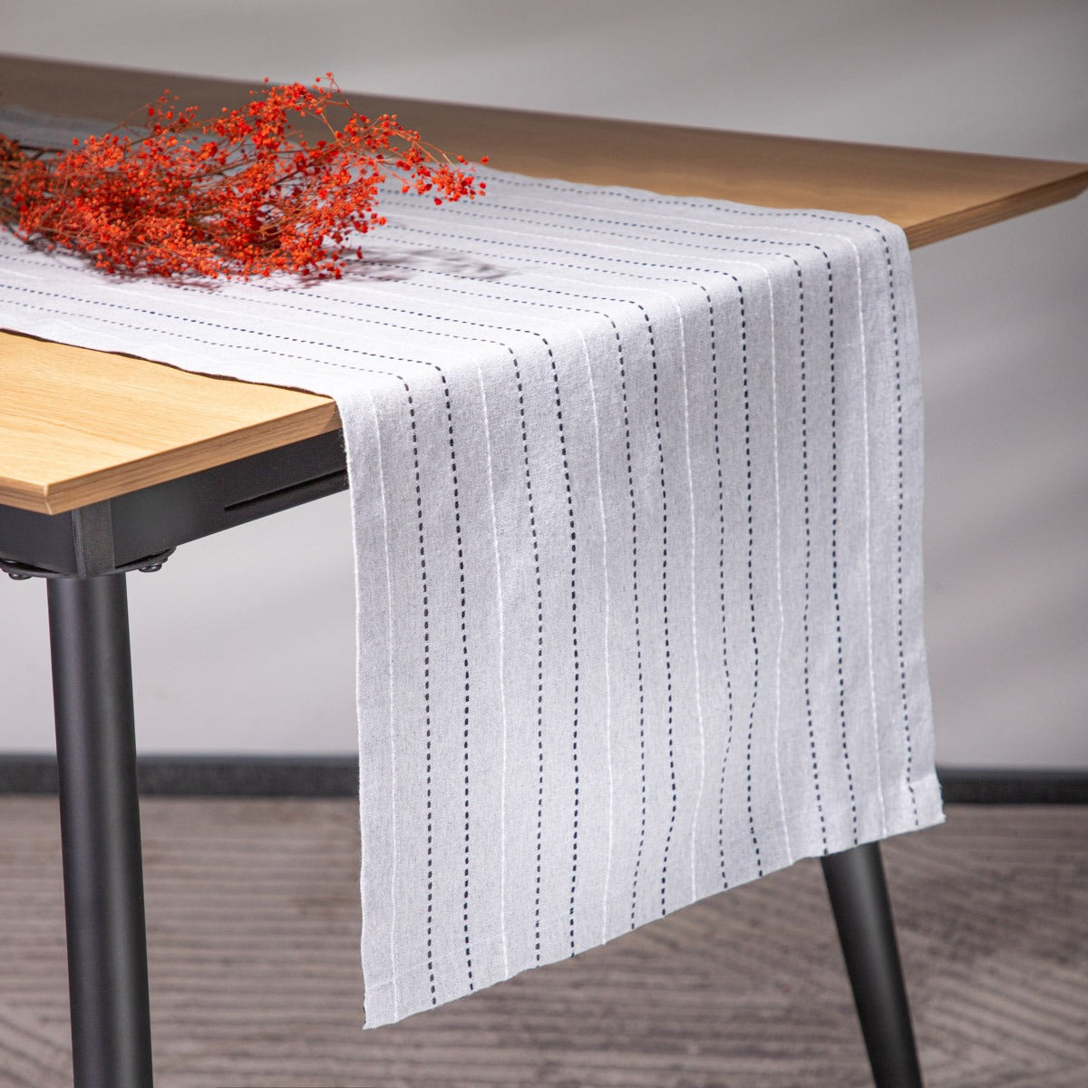 GREPATO Grey Striped Table Runner 40x160 cm