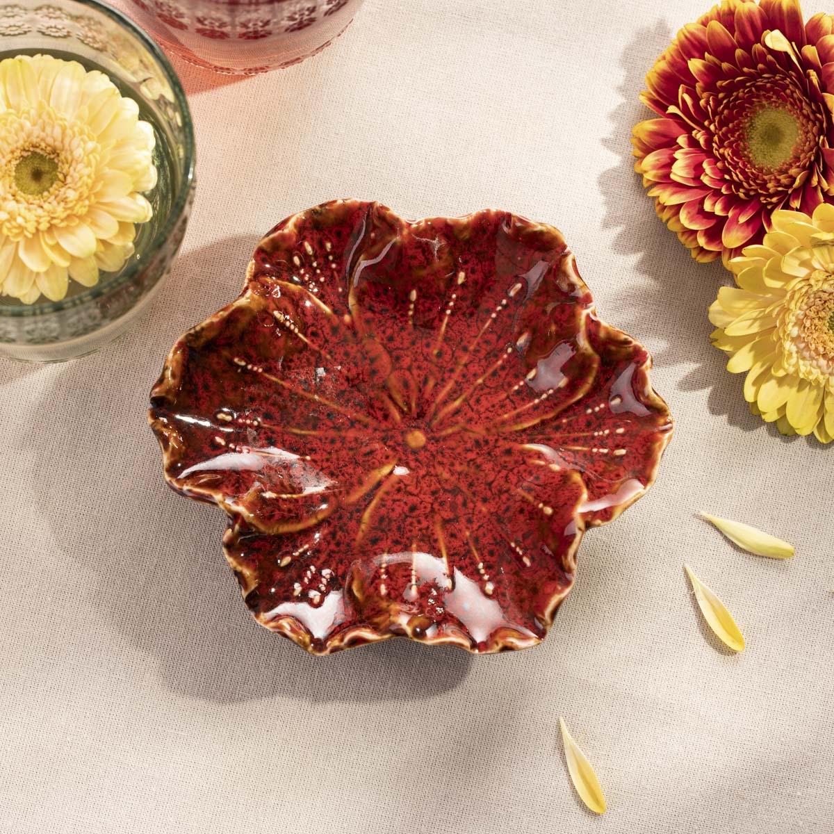 EDME Ceramic Red Decorative Tray - 13x11.5x3 cm