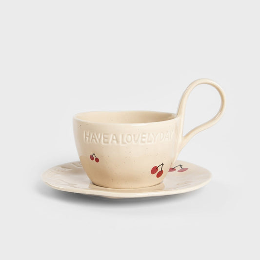 ISERNIA Ceramic Cup with Saucer Cherry Design 0.2L