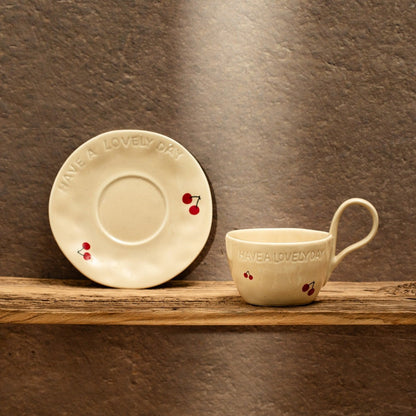 ISERNIA Ceramic Cup with Saucer Cherry Design 0.2L