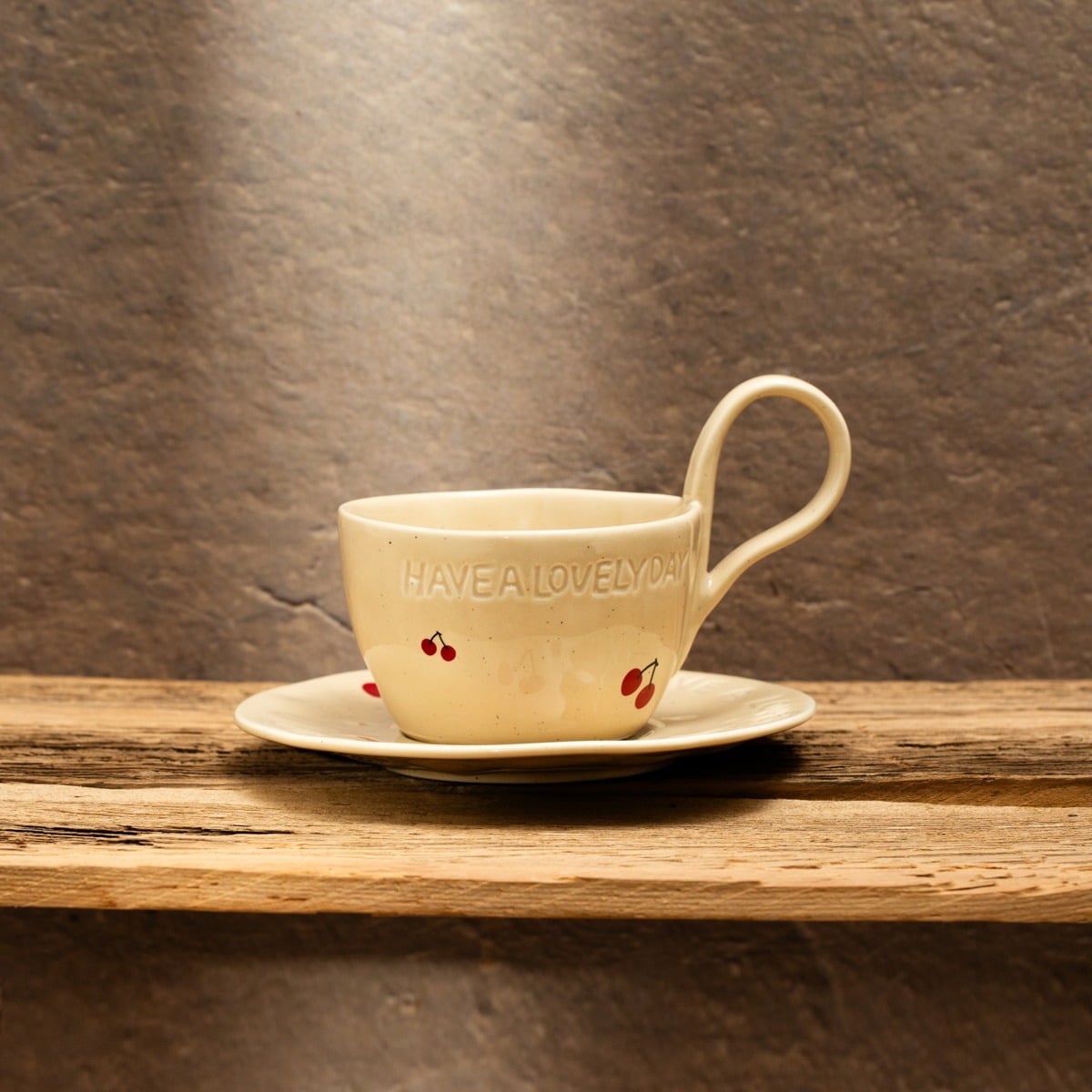 ISERNIA Ceramic Cup with Saucer Cherry Design 0.2L