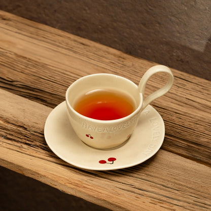 ISERNIA Ceramic Cup with Saucer Cherry Design 0.2L