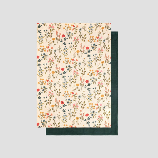 Set of FARIN Kitchen Cloths in Flowers and Waffle Texture - 2 Pack