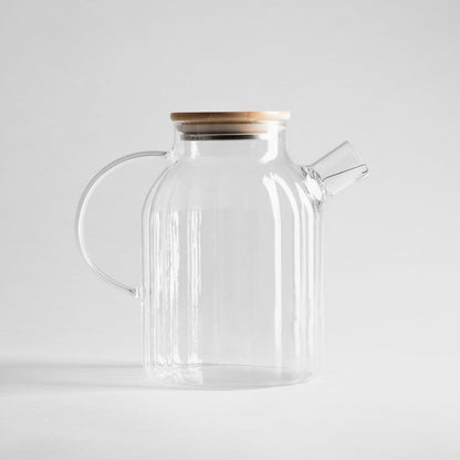 SAFFRON Large Fluted Jug 1.7L Glass & Bamboo